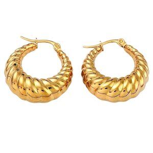 1 1/8 Inch 28mm Hoop Gold Tone Pierced Post Earrings